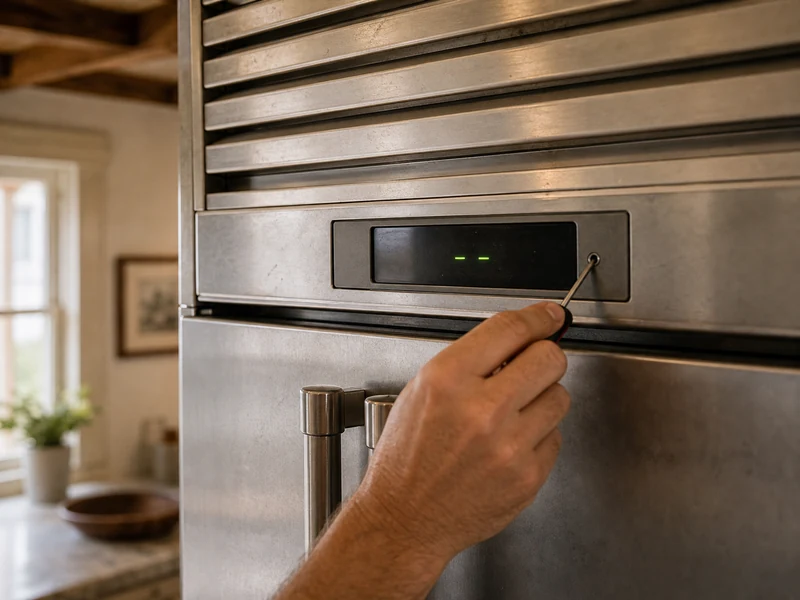 Sub-Zero 650 control display reading double dashes from EEPROM board failure in an Old Atlantic Beach kitchen
